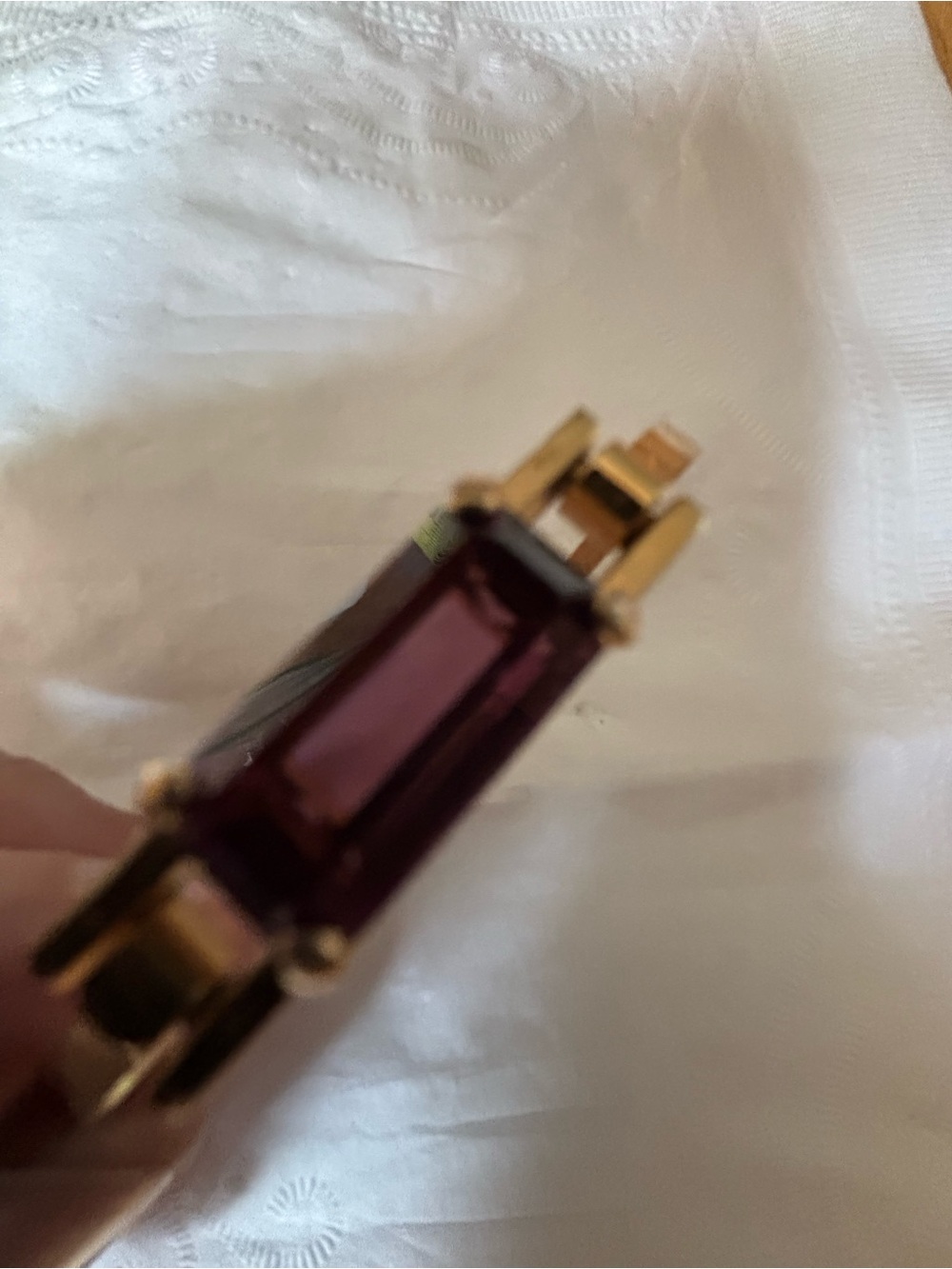 Avon Gold Bangle Bracelet with Rectangular amethyst Accent - Picture 2 of 4